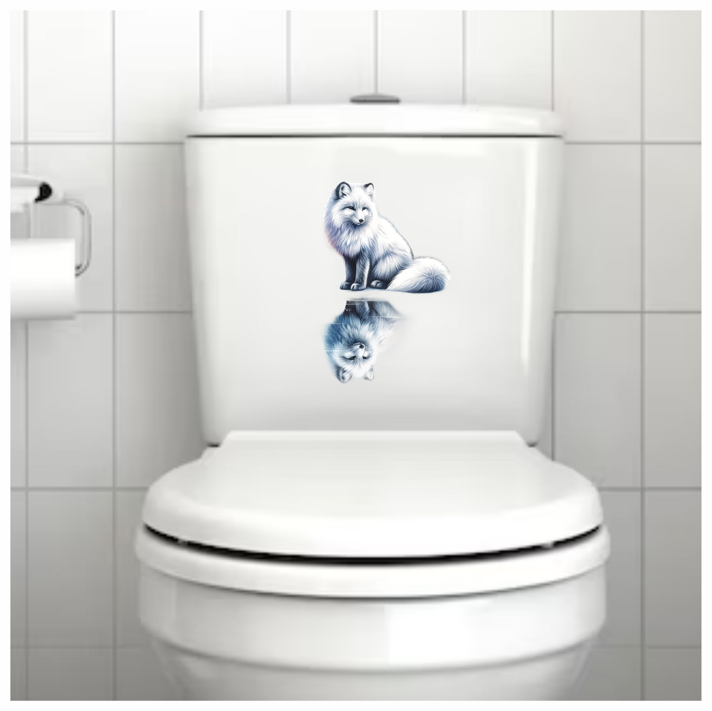 White Fox Sitting With Water Reflection Vinyl Sticker Decal