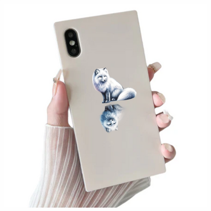 White Fox Sitting With Water Reflection Vinyl Sticker Decal