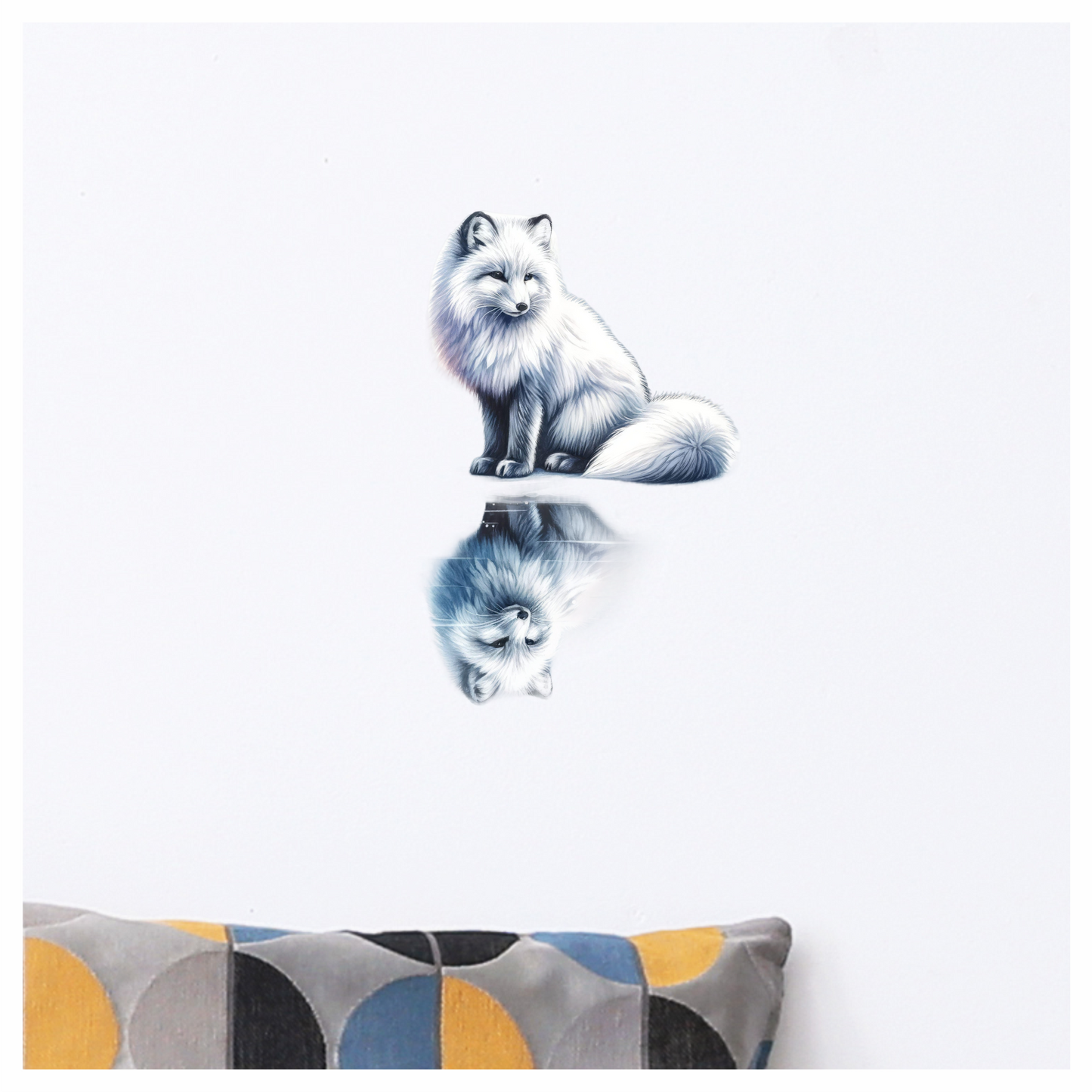 White Fox Sitting With Water Reflection Vinyl Sticker Decal