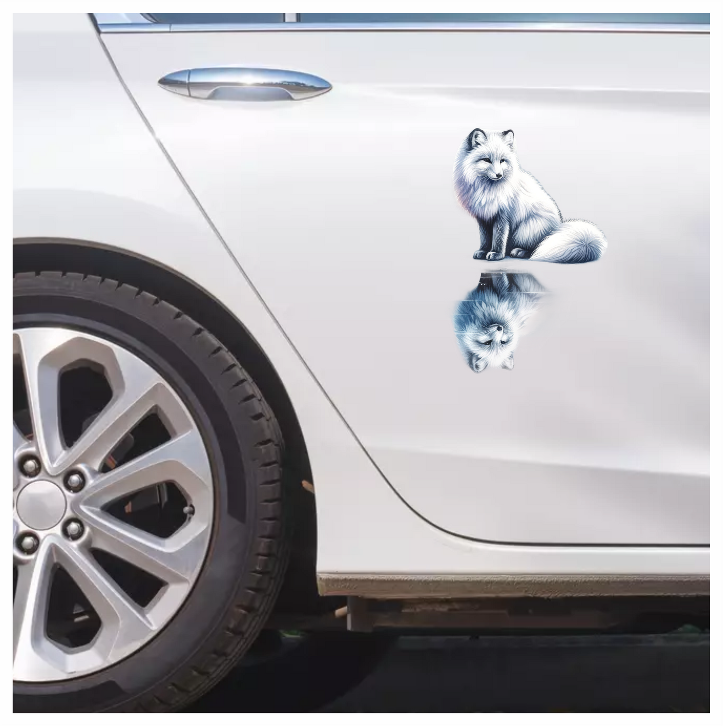 White Fox Sitting With Water Reflection Vinyl Sticker Decal