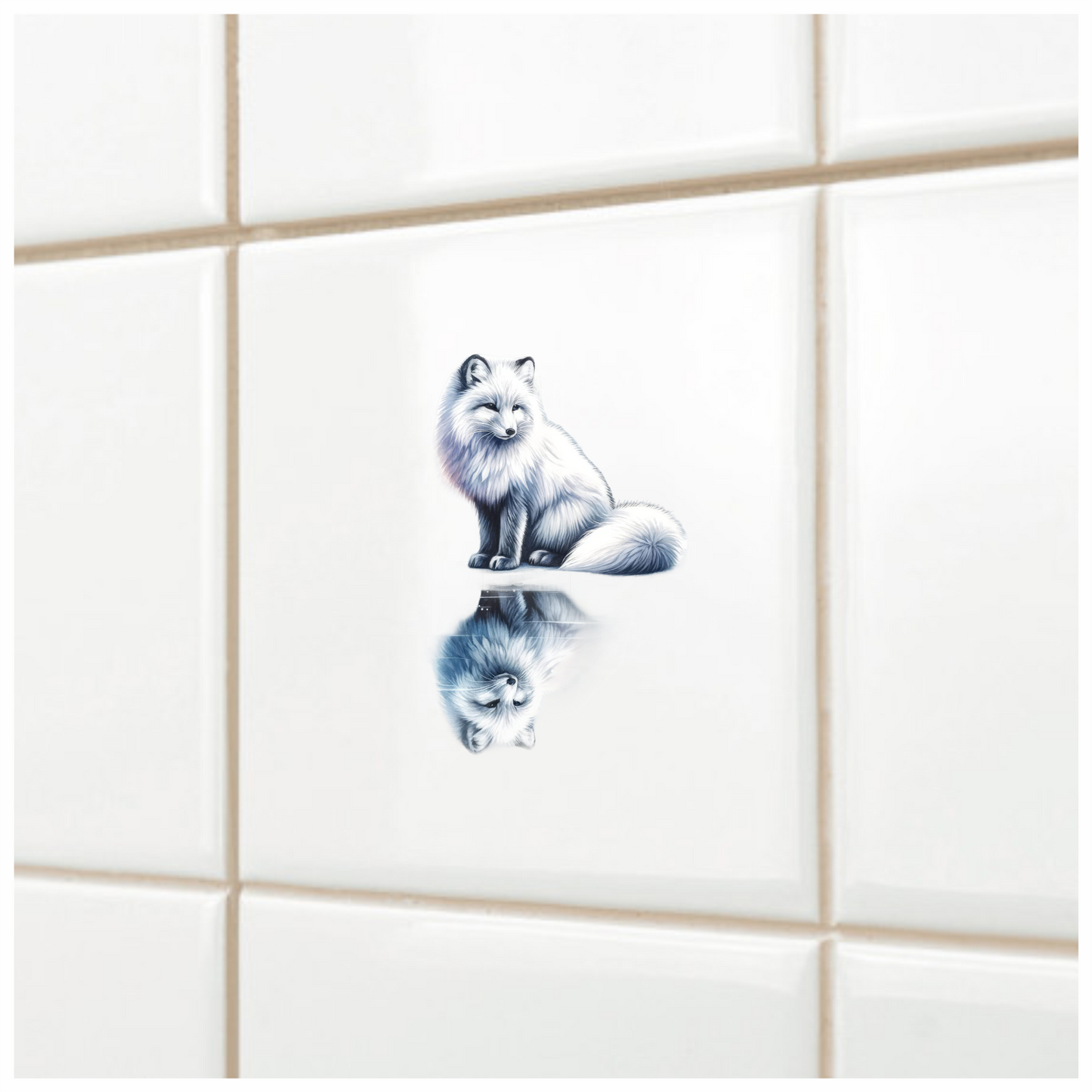White Fox Sitting With Water Reflection Vinyl Sticker Decal