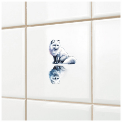 White Fox Sitting With Water Reflection Vinyl Sticker Decal