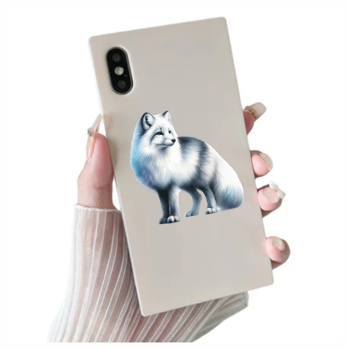 White Fox Standing Fluffy Winter Fur Vinyl Sticker Decal