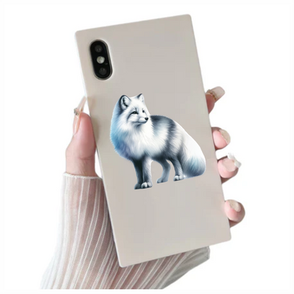 White Fox Standing Fluffy Winter Fur Vinyl Sticker Decal