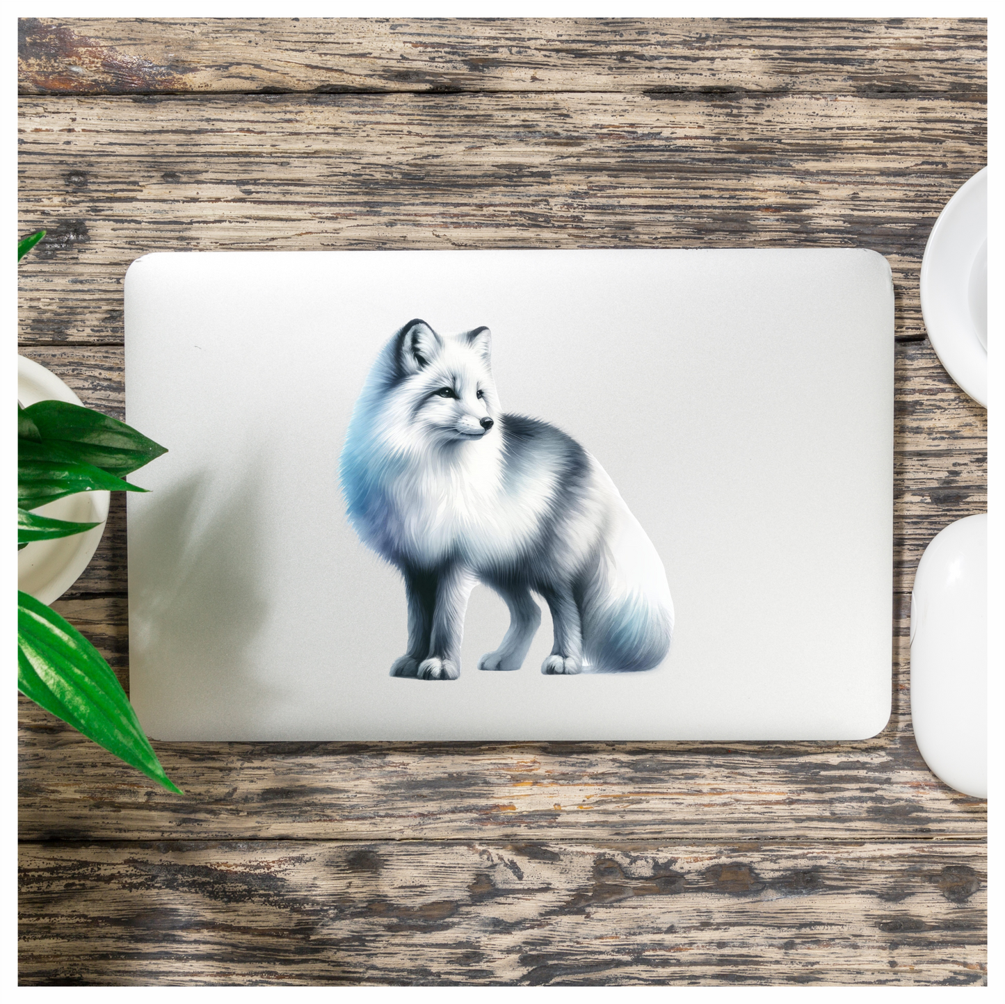 White Fox Standing Fluffy Winter Fur Vinyl Sticker Decal
