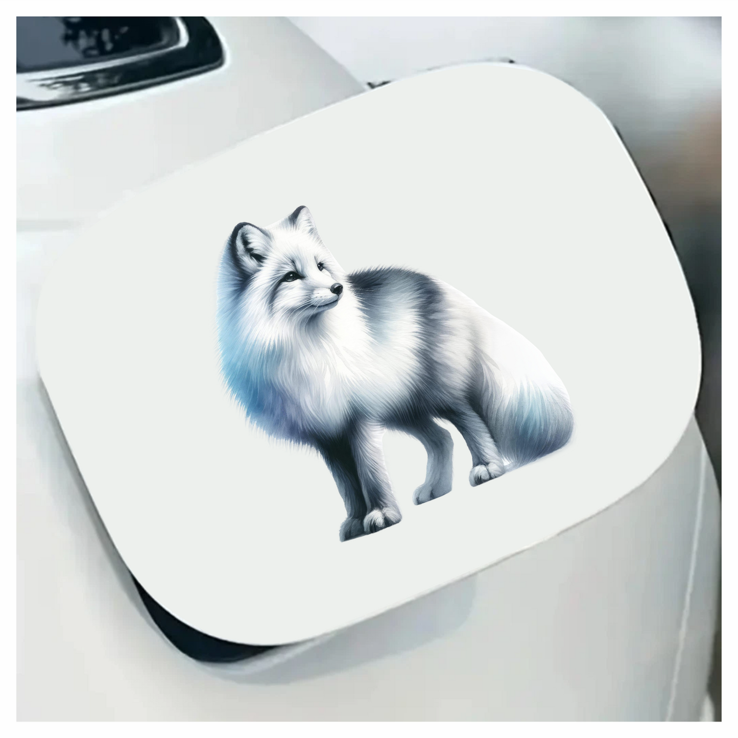 White Fox Standing Fluffy Winter Fur Vinyl Sticker Decal
