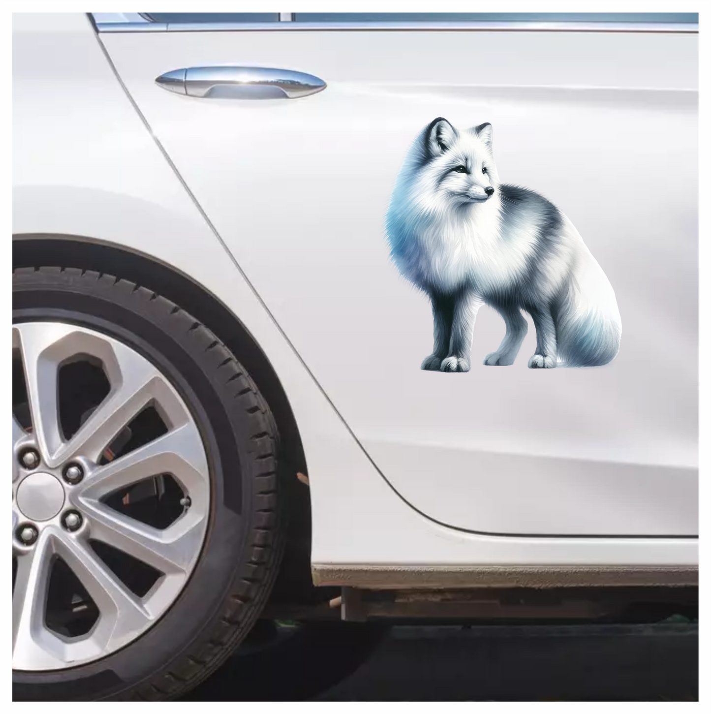 White Fox Standing Fluffy Winter Fur Vinyl Sticker Decal