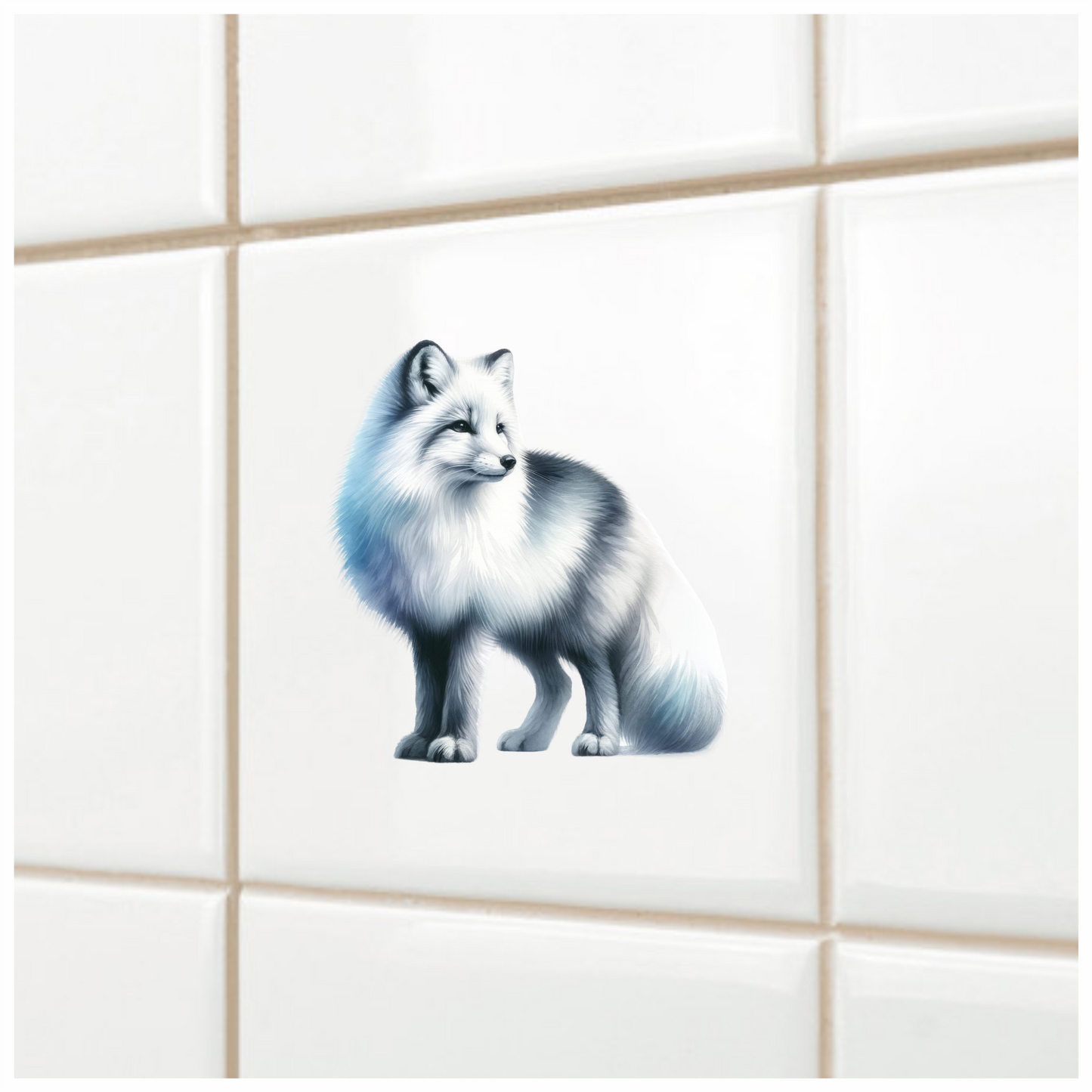 White Fox Standing Fluffy Winter Fur Vinyl Sticker Decal