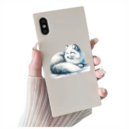 White Fox Sleeping On Snow Ground Vinyl Sticker Decal