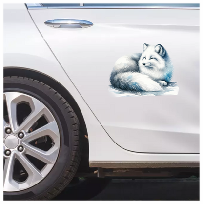 White Fox Sleeping On Snow Ground Vinyl Sticker Decal