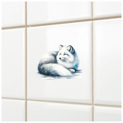 White Fox Sleeping On Snow Ground Vinyl Sticker Decal