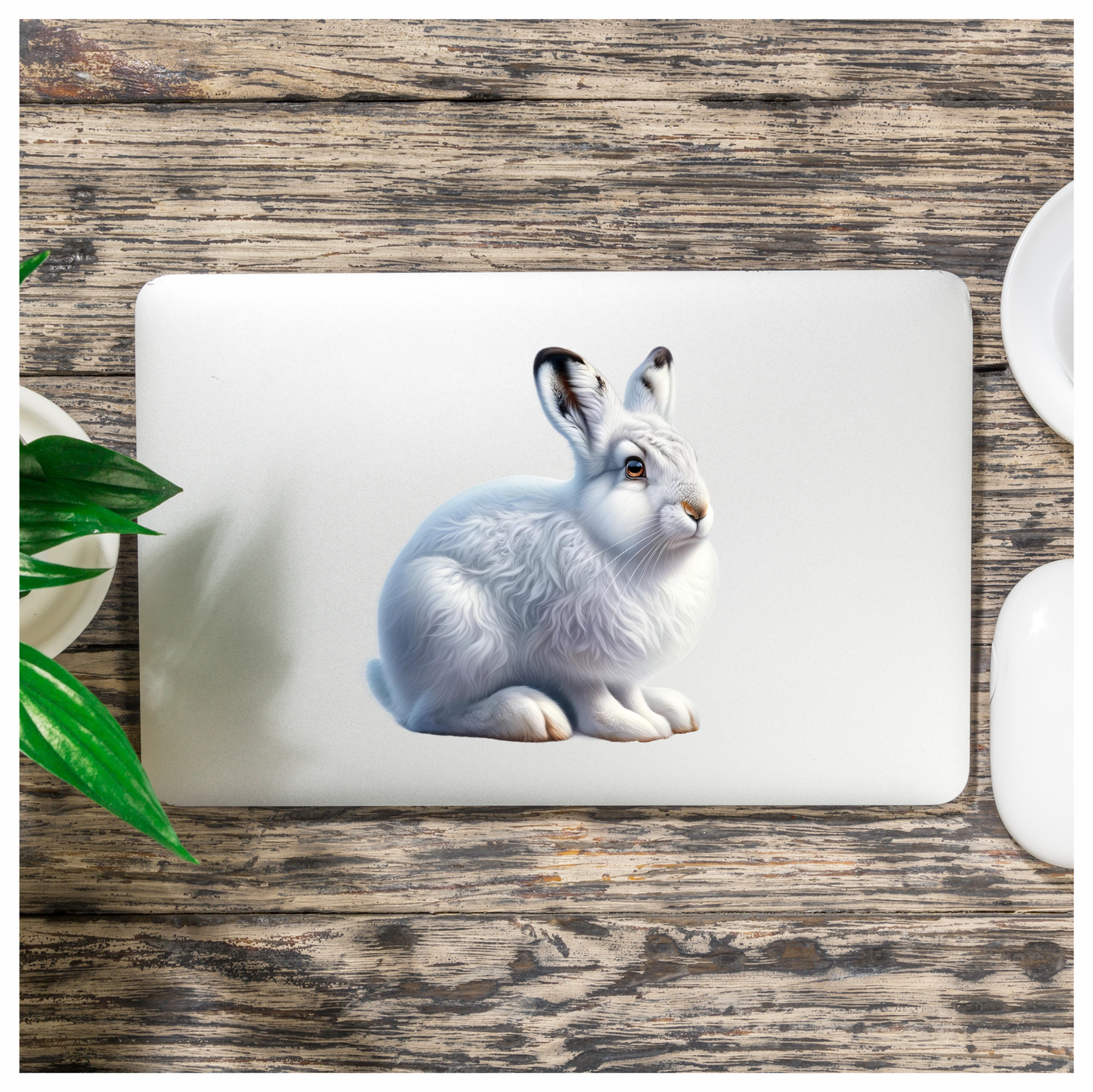 White Rabbit Sitting With Brown Eyes Vinyl Sticker Decal