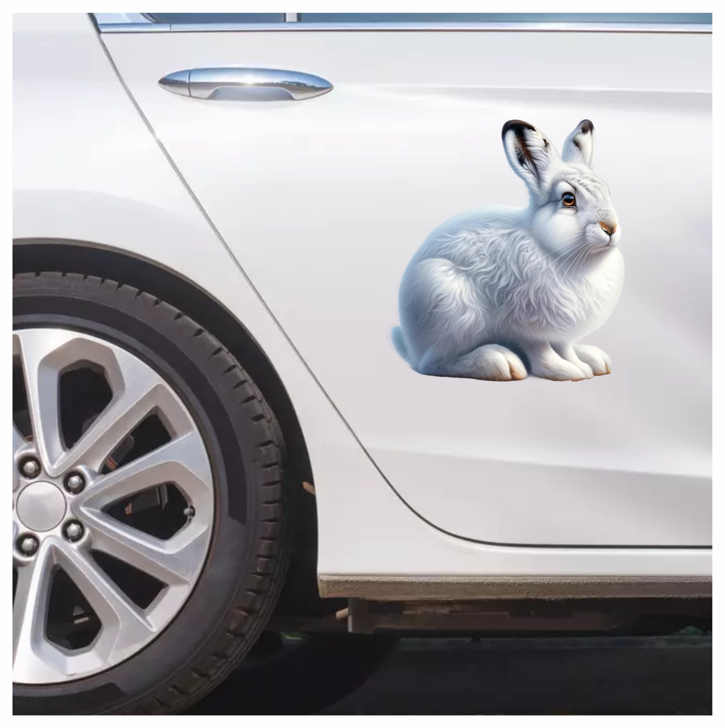 White Rabbit Sitting With Brown Eyes Vinyl Sticker Decal