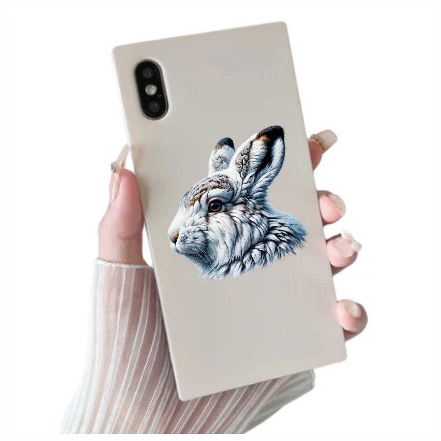 White Rabbit Face With Brown Markings Vinyl Sticker Decal