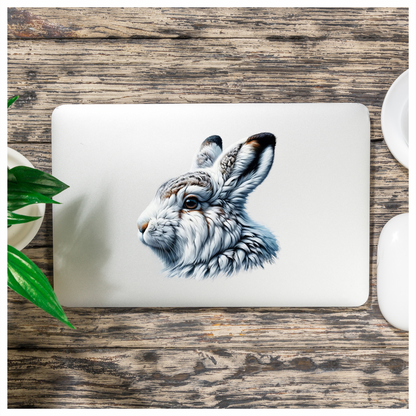White Rabbit Face With Brown Markings Vinyl Sticker Decal