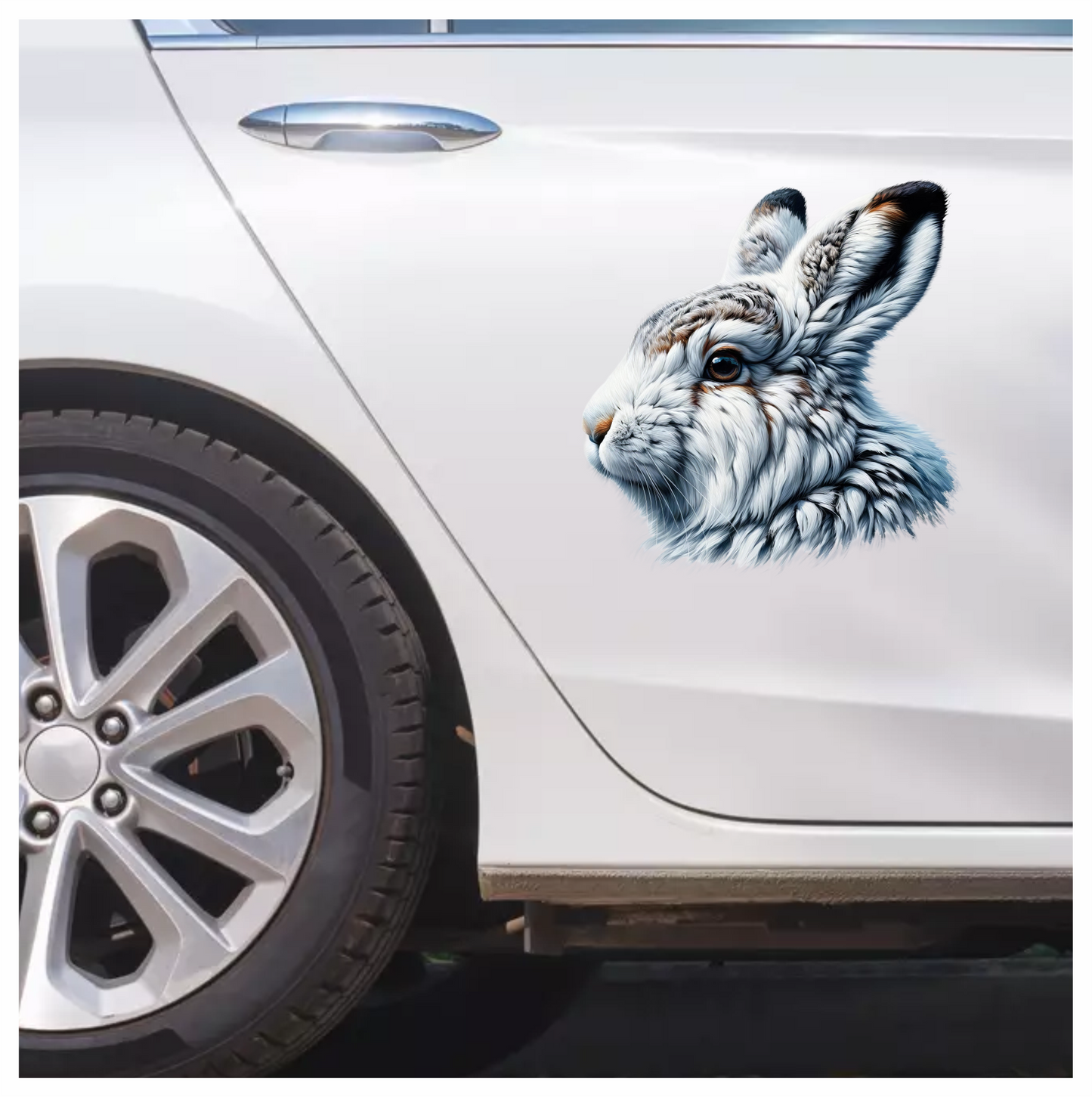 White Rabbit Face With Brown Markings Vinyl Sticker Decal