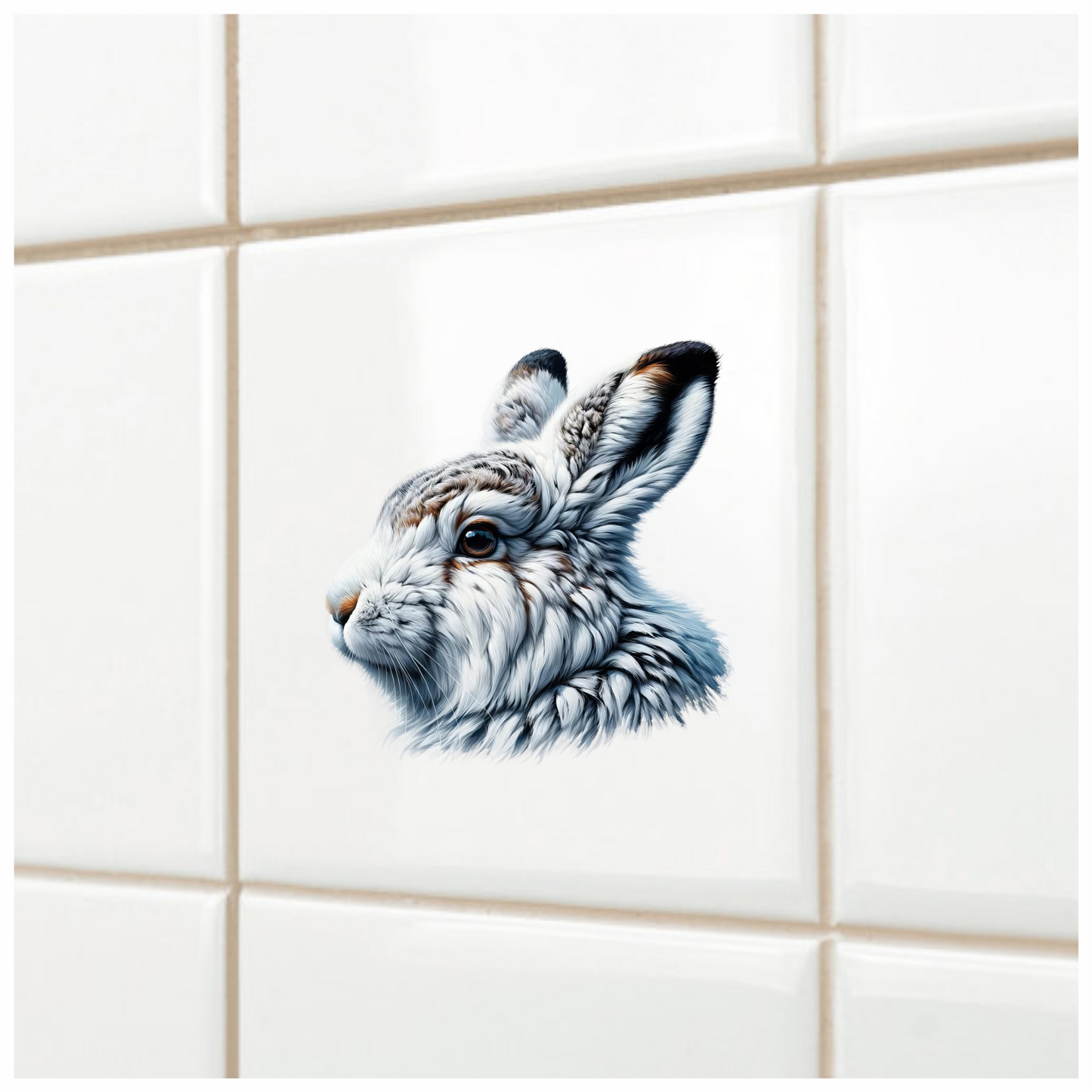 White Rabbit Face With Brown Markings Vinyl Sticker Decal