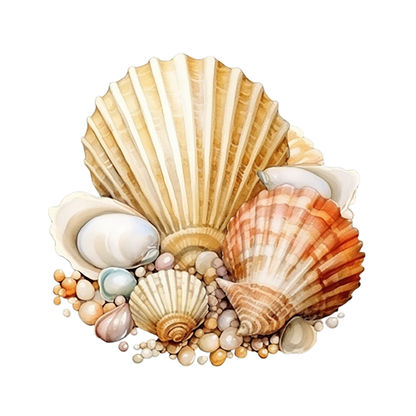 Brown Seashells With Pearls On Sand Vinyl Sticker Decal