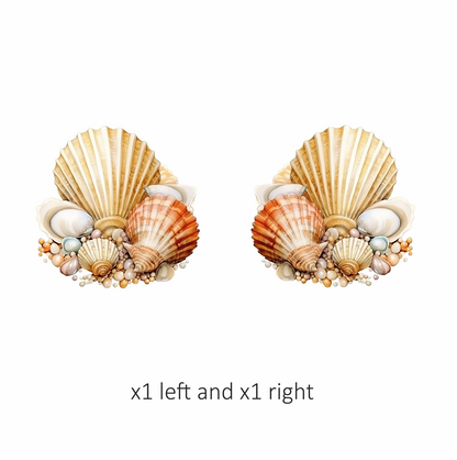 Brown Seashells With Pearls On Sand Vinyl Sticker Decal