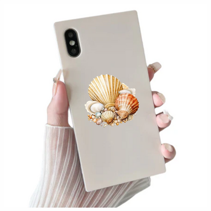 Brown Seashells With Pearls On Sand Vinyl Sticker Decal