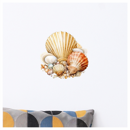 Brown Seashells With Pearls On Sand Vinyl Sticker Decal