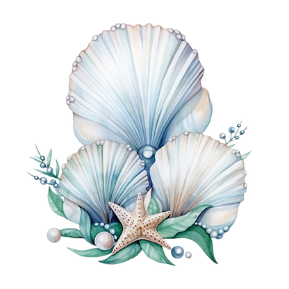 Blue Seashells With Starfish And Pearls Vinyl Sticker Decal