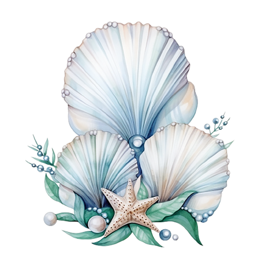 Blue Seashells With Starfish And Pearls Vinyl Sticker Decal