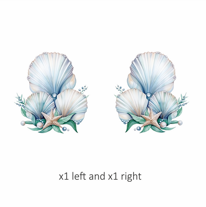 Blue Seashells With Starfish And Pearls Vinyl Sticker Decal