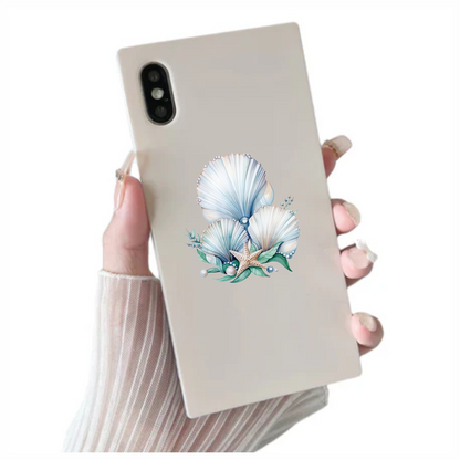 Blue Seashells With Starfish And Pearls Vinyl Sticker Decal