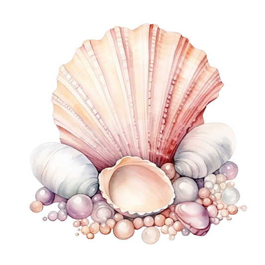 Pink Seashells With Pearls On Sand Vinyl Sticker Decal