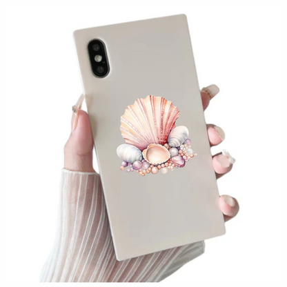 Pink Seashells With Pearls On Sand Vinyl Sticker Decal