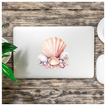Pink Seashells With Pearls On Sand Vinyl Sticker Decal