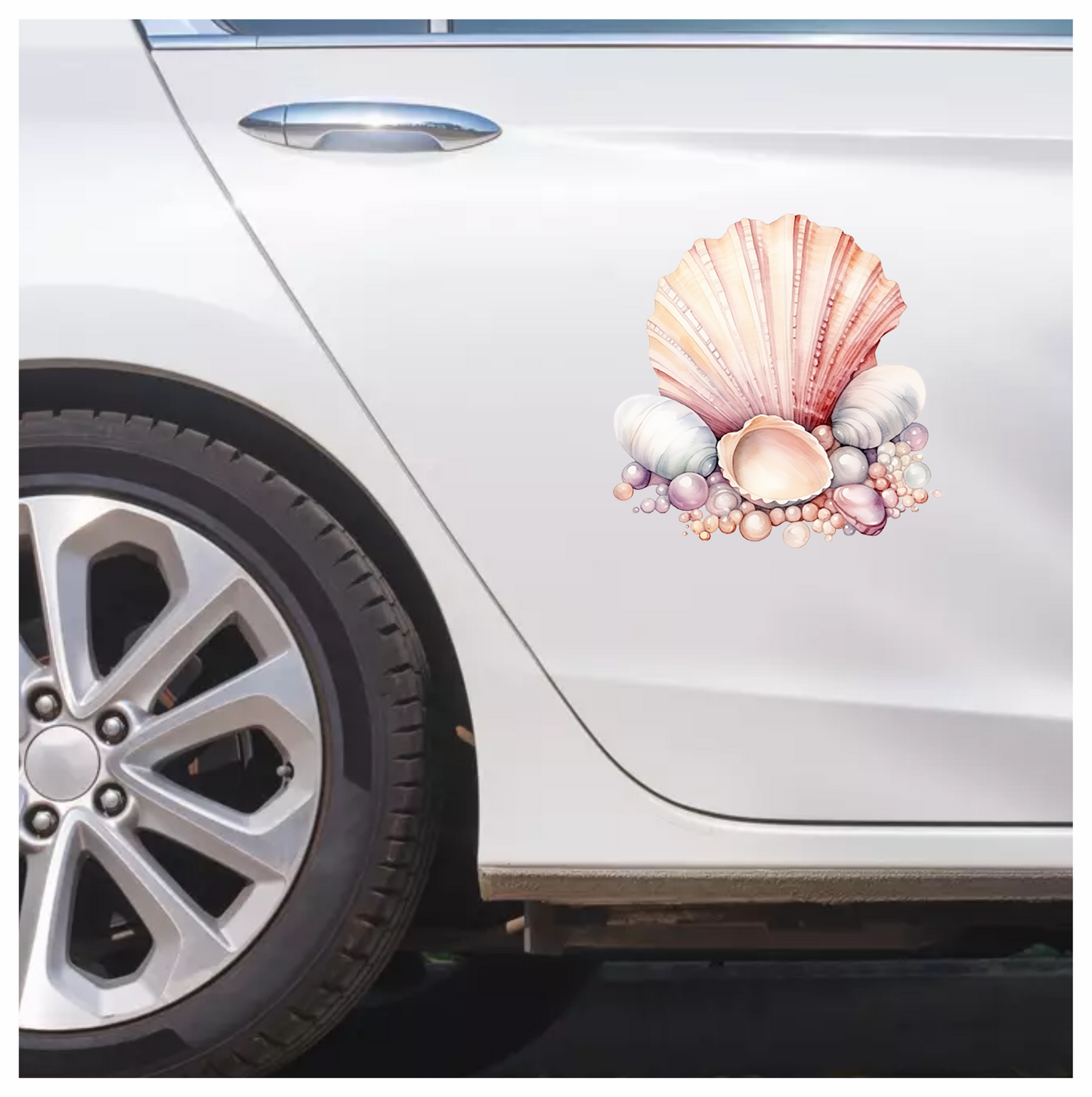 Pink Seashells With Pearls On Sand Vinyl Sticker Decal
