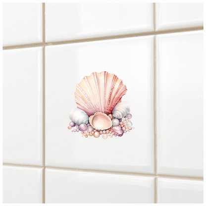 Pink Seashells With Pearls On Sand Vinyl Sticker Decal