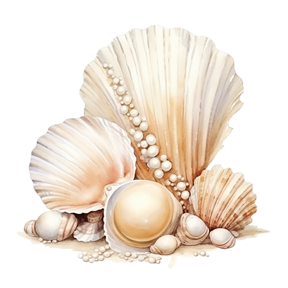 Beige Seashells With Pearls On Sand Vinyl Sticker Decal