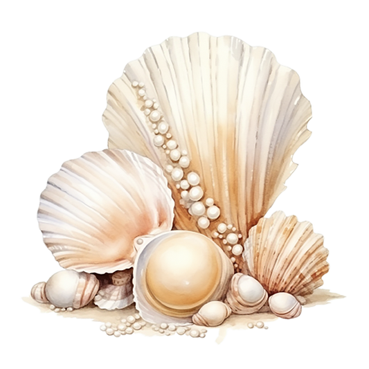 Beige Seashells With Pearls On Sand Vinyl Sticker Decal