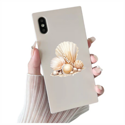 Beige Seashells With Pearls On Sand Vinyl Sticker Decal
