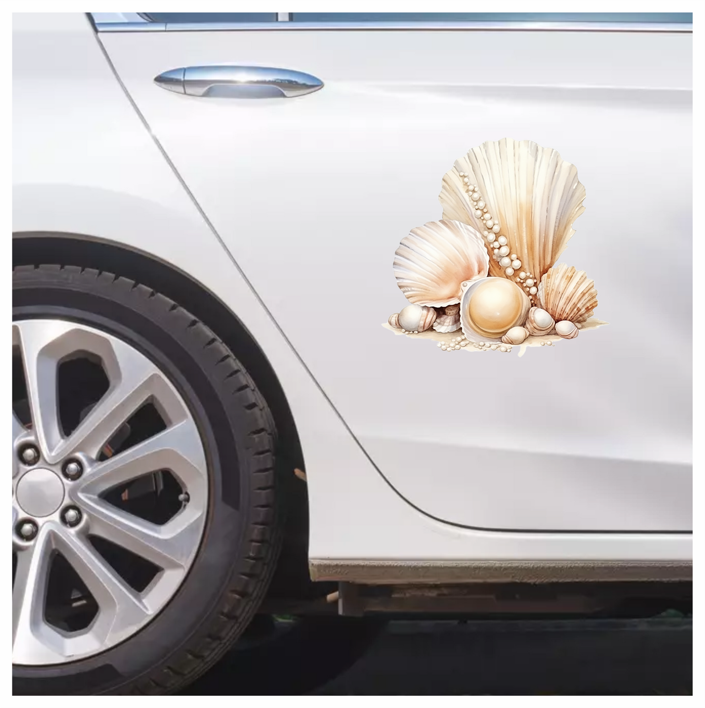 Beige Seashells With Pearls On Sand Vinyl Sticker Decal