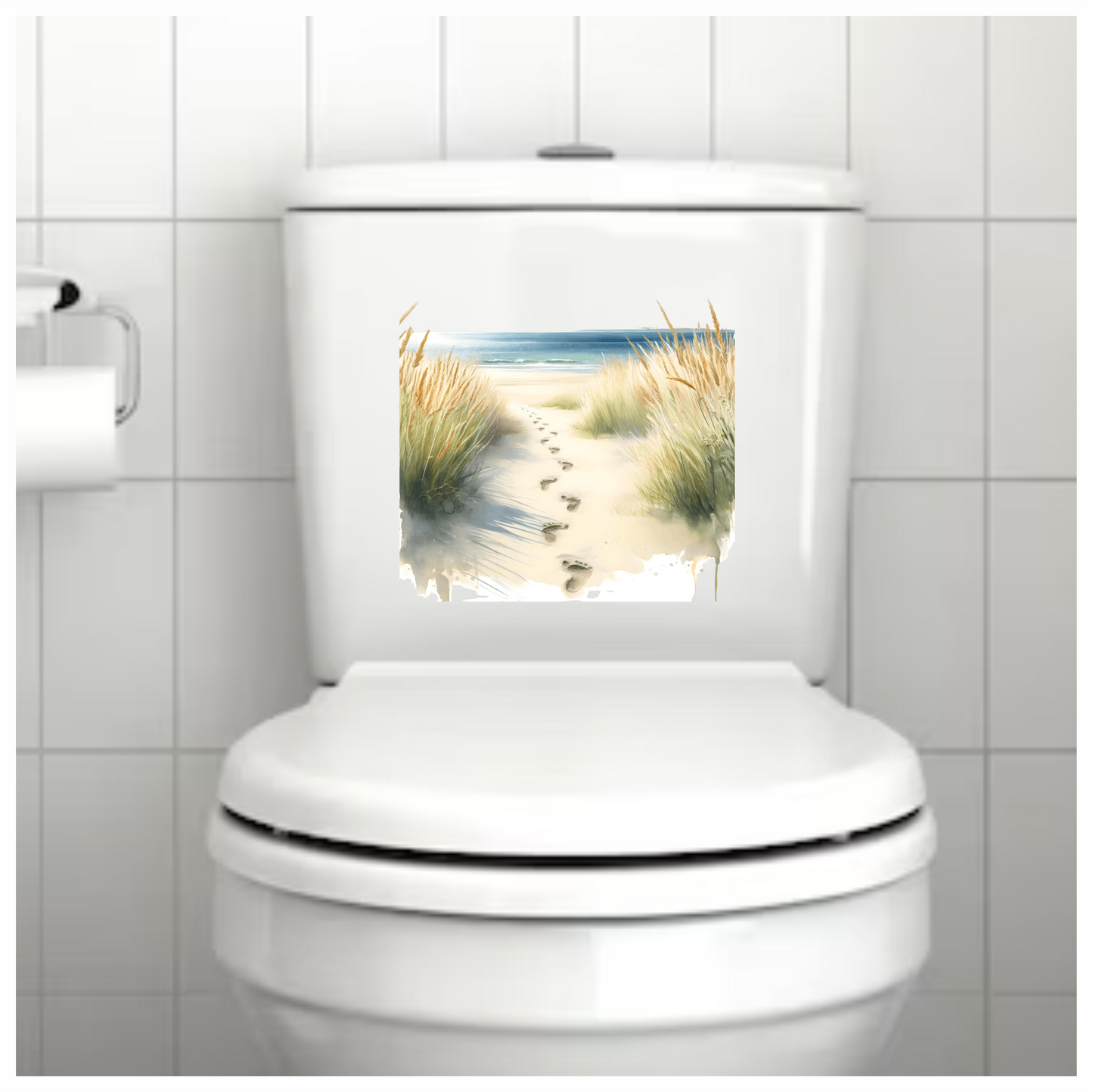Beige Sand Footprints Leading To Ocean Vinyl Sticker Decal