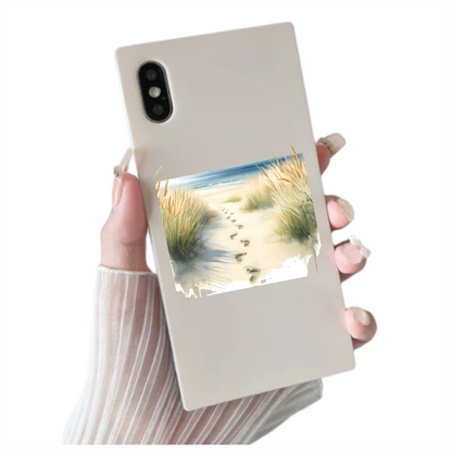 Beige Sand Footprints Leading To Ocean Vinyl Sticker Decal