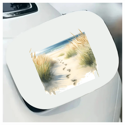 Beige Sand Footprints Leading To Ocean Vinyl Sticker Decal