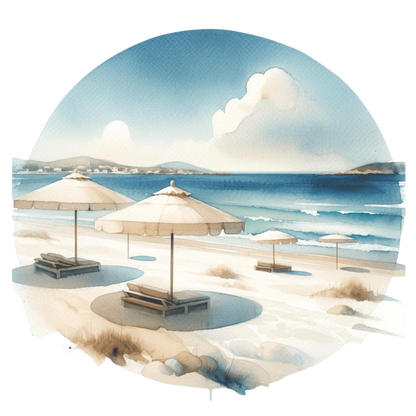 Blue Ocean Beach Umbrellas On Sand Vinyl Sticker Decal
