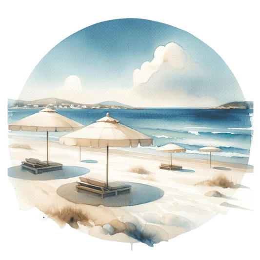 Blue Ocean Beach Umbrellas On Sand Vinyl Sticker Decal