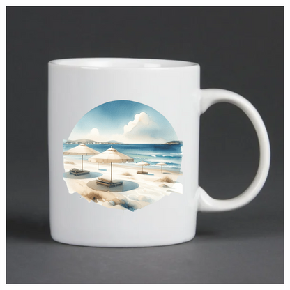 Blue Ocean Beach Umbrellas On Sand Vinyl Sticker Decal