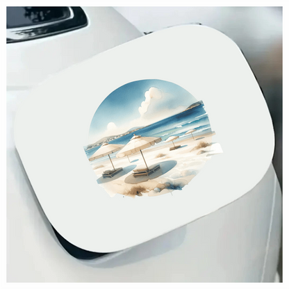Blue Ocean Beach Umbrellas On Sand Vinyl Sticker Decal