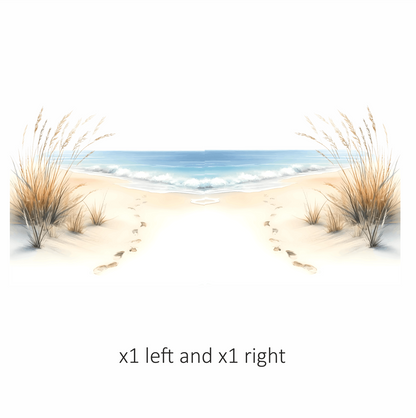 Beige Sand Footprints Beside Blue Ocean Vinyl Sticker Decal