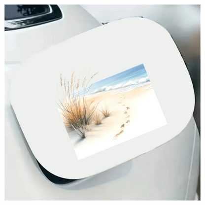 Beige Sand Footprints Beside Blue Ocean Vinyl Sticker Decal