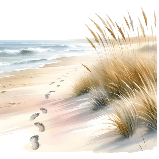 Beige Sand Footprints Along Ocean Waves Vinyl Sticker Decal