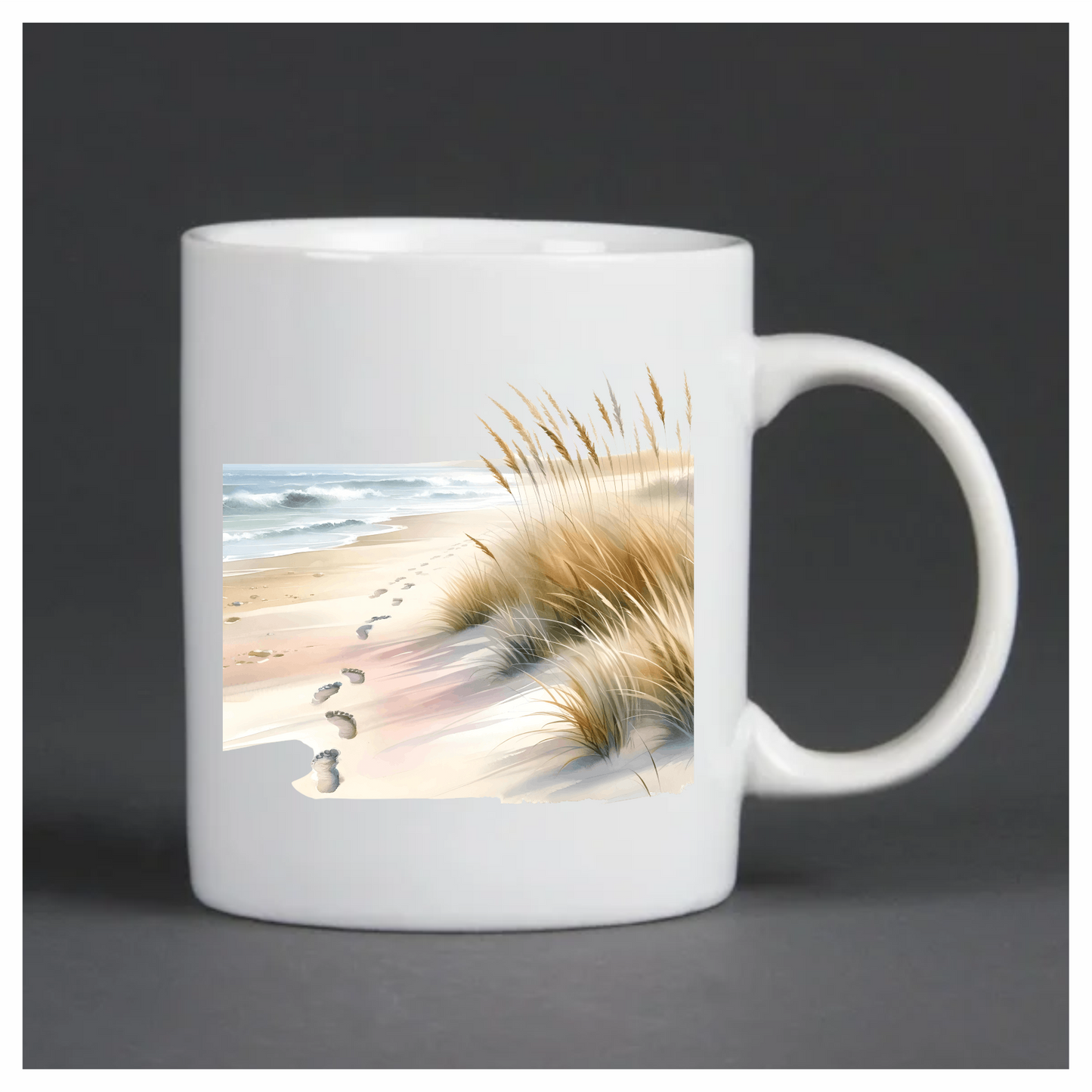 Beige Sand Footprints Along Ocean Waves Vinyl Sticker Decal