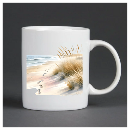 Beige Sand Footprints Along Ocean Waves Vinyl Sticker Decal
